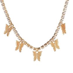 Gold Plated Fashion Tennis Necklace Butterfly Pendant 