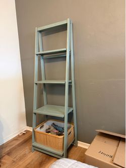 Wood Bookshelf (kids room) with basket.