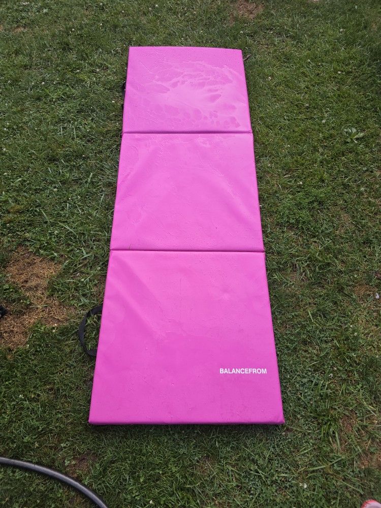 BalanceFrom 6 Ft. x 2 Ft. x 2 In. Three Fold Folding Exercise Mat with Carrying Handles for MMA, Gymnastics and Home Gym, Pink