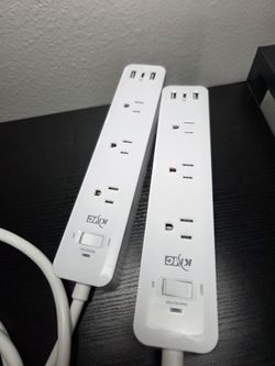 6 ft white extension cord with USB-C and USB-A ports