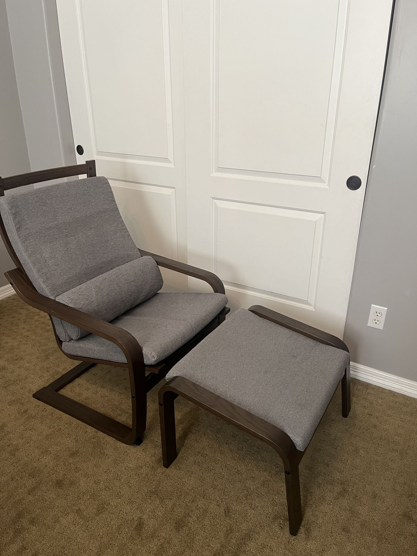 Ikea Poang Armchair and Ottoman - Brown/Hillared anthracite (Dark Grey)