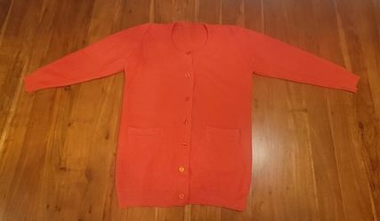 Women's Orange Knit Buttoned Cardigan with Pockets