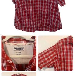 Men’s Wrangler Short Sleeve Plaid Button Down Shirt Size 3X Red