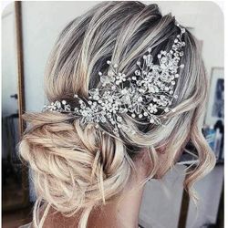 Bride Wedding Headband Silver Crystal Pearl