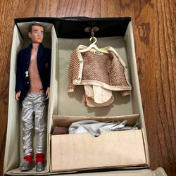 1960s Ken Doll in Antique Barbie Case with Various Outfits & Accessories