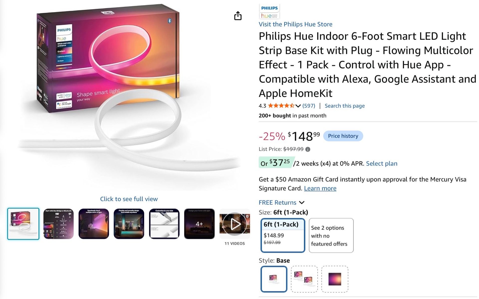 Philips Hue Indoor 6-Foot Smart LED Light Strip