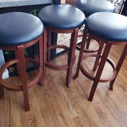  4 WOODEN Black Seat Bar Stools 29" Height 