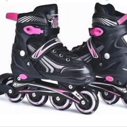 Youth  Inline Skates  Adjustable Rollerskates  Size 13 to 2 1/2 lighted Skate wheels