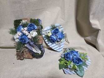 WEDDING Handmade Blue Rose Floral Arrangement Set