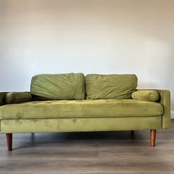 Wayfair Collington 70" Square Arm Tufted Seat Sofa in army green polyester fabric.