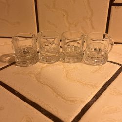 Pair Of 4 Vintage Mini (2 in) Toy Glass Mugs/Toothpick Holders