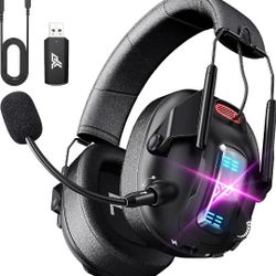 Wireless Gaming Headset for PS5, PS4, PC, USB Over Ear Gaming Headphones with Noise Canceling Mic, Bluetooth 5.3, 100H Battery, Low Latency, Foldable 