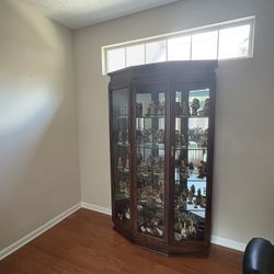 Wood-Finish Glass Display Cabinet