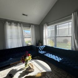Blue Tufted Velvet Sofa- Price For Both 