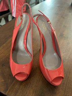 Coral Pink Gucci Patent Leather Heels
