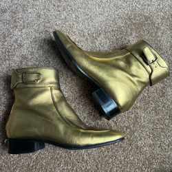 Saint Laurent Paris Made in Italy size 39 gold leather boots