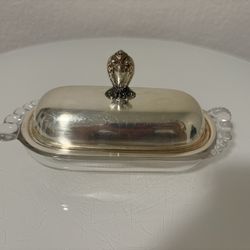 DAFFODIL 1950s Butter Dish Glass Silverplate