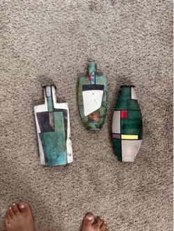 Vintage signed mid century geometric vase set