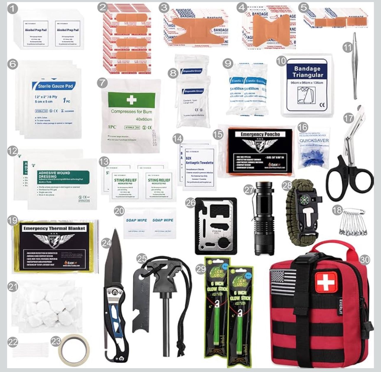 EVERLIT 250 Pieces Survival First Aid Kit IFAK EMT Molle Pouch Survival Kit Outdoor Gear Emergency Kits Trauma Bag for Camping Boat Hunting Hiking Hom