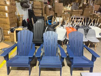 New Folding Adirondack Chair Set of 3, Cup Holder, Teak pin-free folding, 38-in tall back, Wood-grain All-weather HDPE; for fire pit, poolside, deck, 