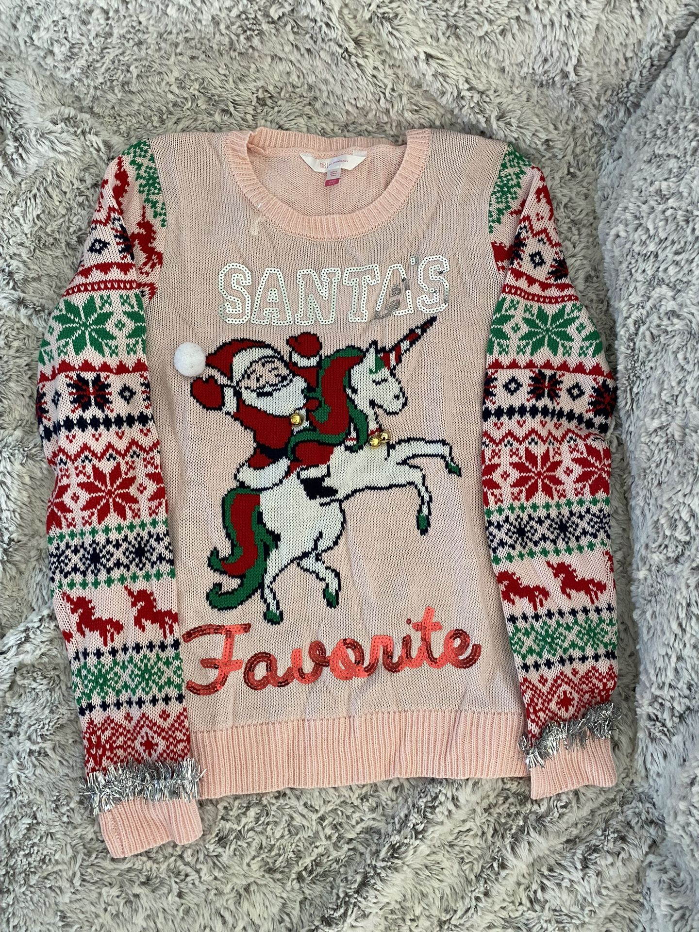 Ugly Christmas Sweater -Santa on white unicorn