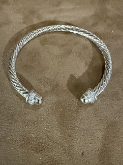 David Yurman Sterling Silver With Diamond Ends  5 Mm Med/latge 
