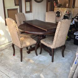 Vintage Victorian Dining Set - Wooden Table & Upholstered Chairs