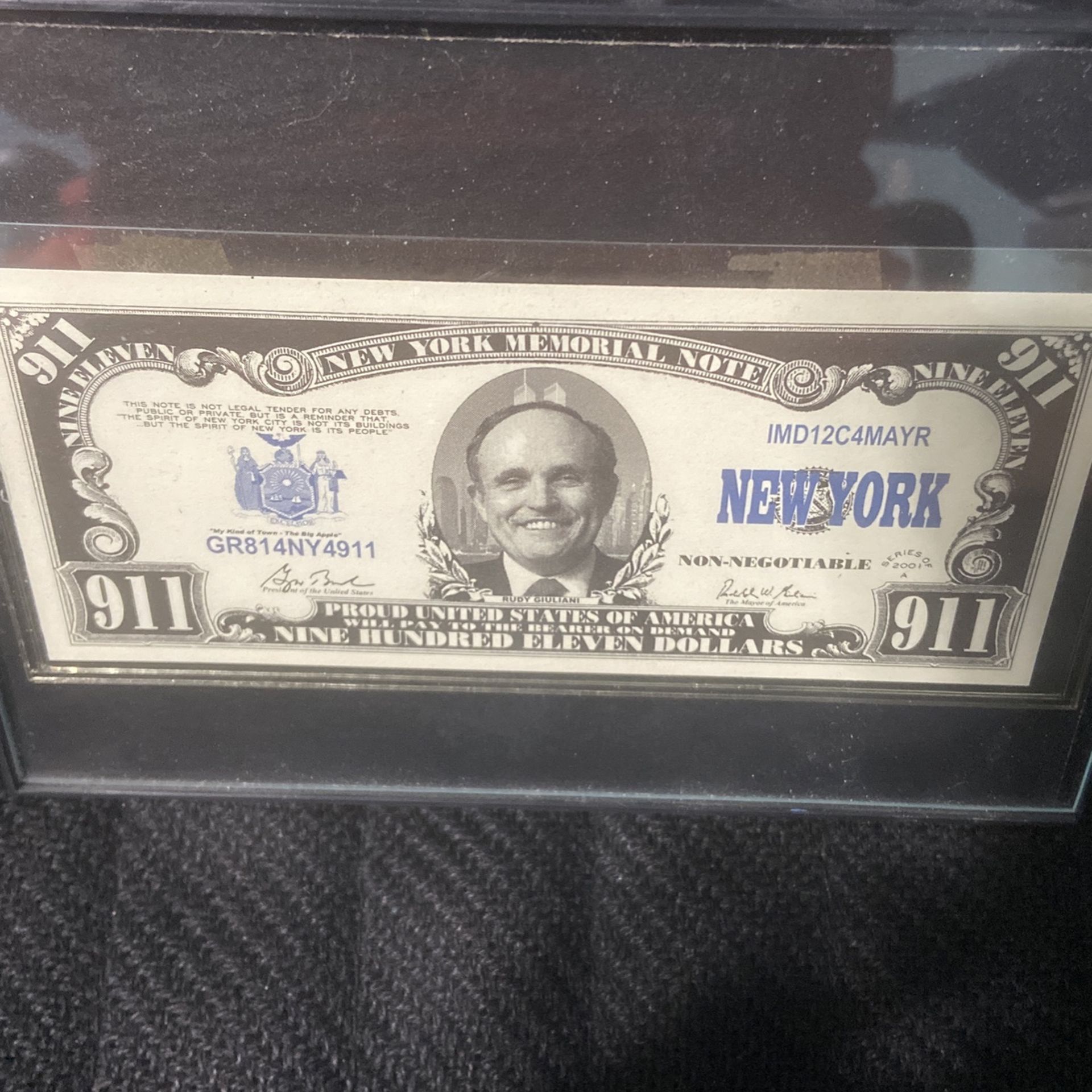 Framed Rudy Giuliani 911 Commemorative Dollar Bill