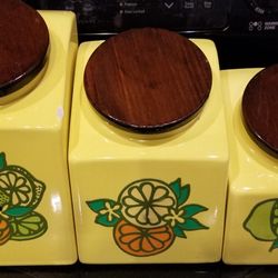 Available - Canister Sets- You Choose $35 Each / Or Best Offer/ Offered are 2 Canister Sets/ Yellow with Floral Print or White with Green Checkers