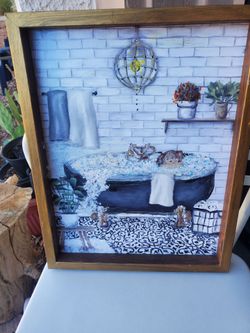 Girl in bathtub framed art 12 x 15 inches