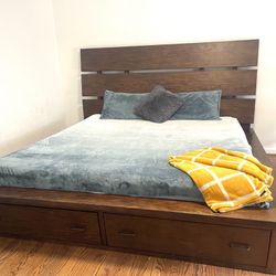 Beautiful King Bed With Drawers + Mattress, Slates