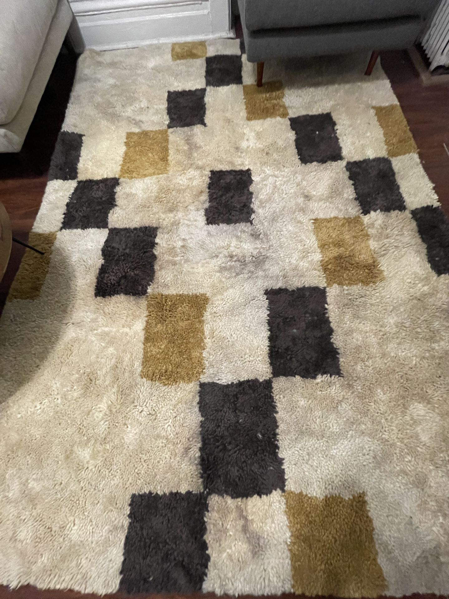 Crate And Barrel Shinola Moroccan Shag Checkered Rug 6’x9' - Water Damaged, See Description