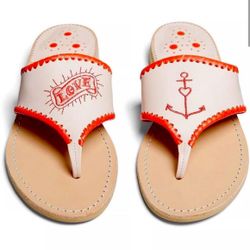 Jack Rogers Women's Love Anchor Embroidered Flat Sandals in the pink/blush and fire red colorway