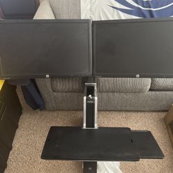Ergotron – WorkFit-S Dual Monitor Standing Desk Converter, Sit Stand Workstation for Tabletops – No Worksurface, Black 