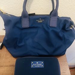 Blue Handbag and Blue Wallet Set