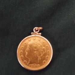 Rare 1883 5 dollar gold coin in bezel