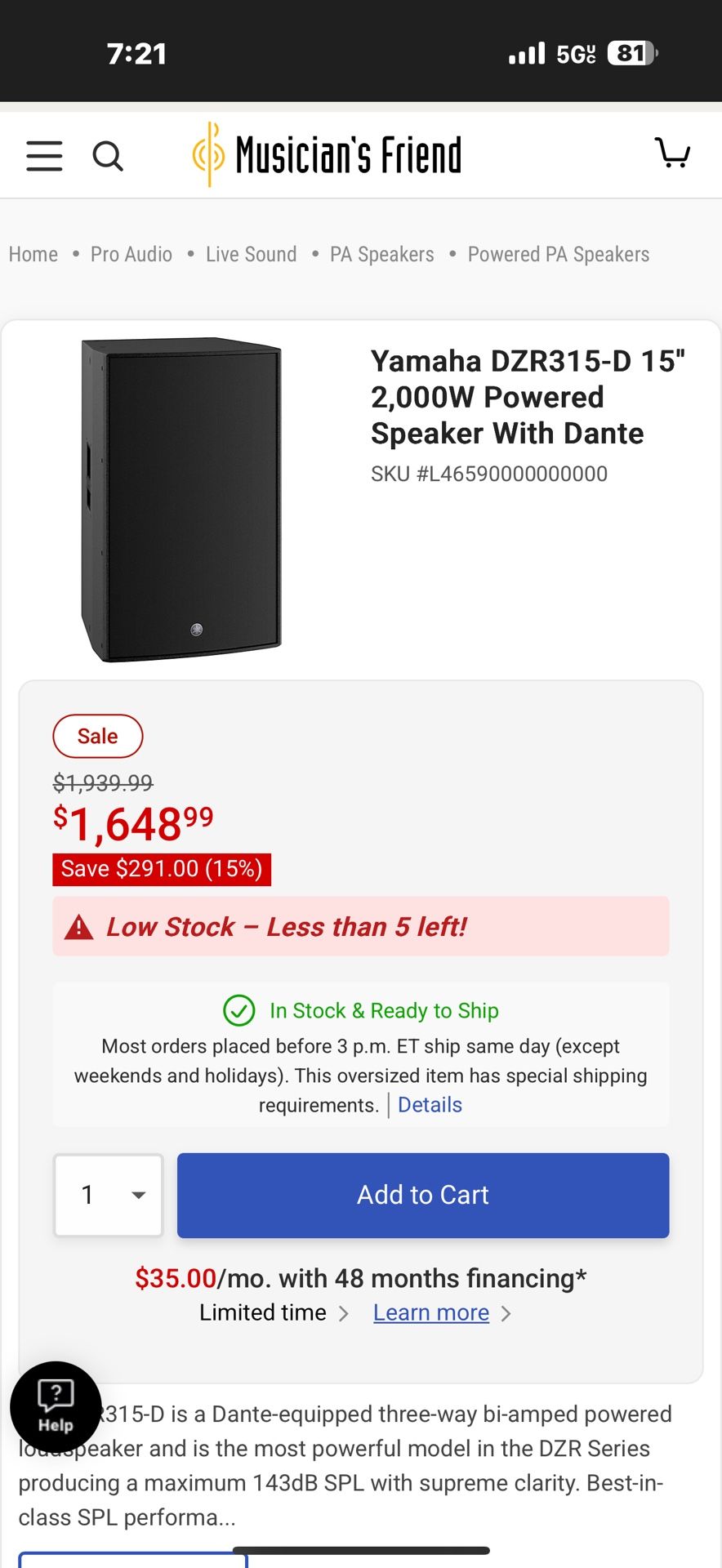 Speakers 2 YAMAHA DZR315