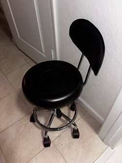 Black Rolling Stool with Back Rest