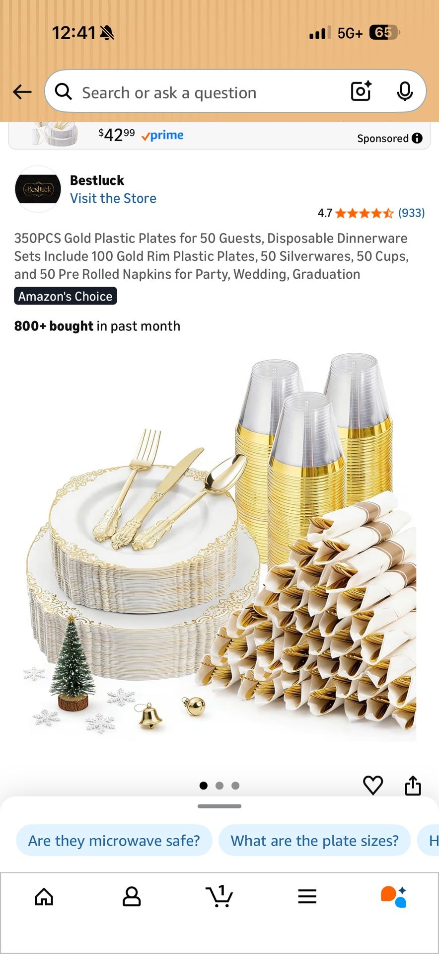 350PCS Gold Plastic Plates for 50 Guests, Disposable Dinnerware Sets Include 100 Gold Rim Plastic Plates, 50 Silverwares, 50 Cups, and 50 Pre Rolled N