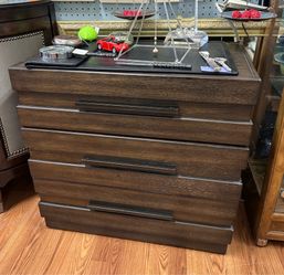 Pair of brown wood three drawer nightstands with USB charging station 28 x 17 x 26