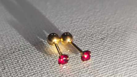 Red Gemstone Gold-Toned Stud Earrings with Ball Backs