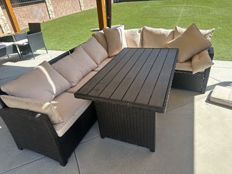 Outdoor Wicker Sectional Sofa Set with Table