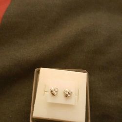 Real silver Zircon Diamond Heart Small Stud Earrings 