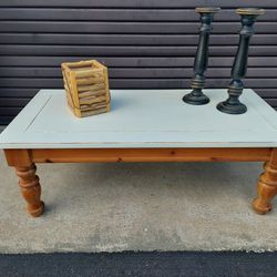 Rustic Pine Coffee Table with White Painted Top.