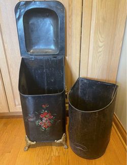 Antique Victorian Hand Painted Ornate Coal Bin.