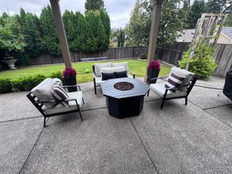 Patio furniture set with large firepit