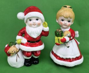 Vintage Homco Christmas Boy Girl Santa Claus Figurines