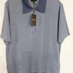 Brand New Emporio Armani Men's Medium Blue Zippered Polo w Banded Collar And Bottom 