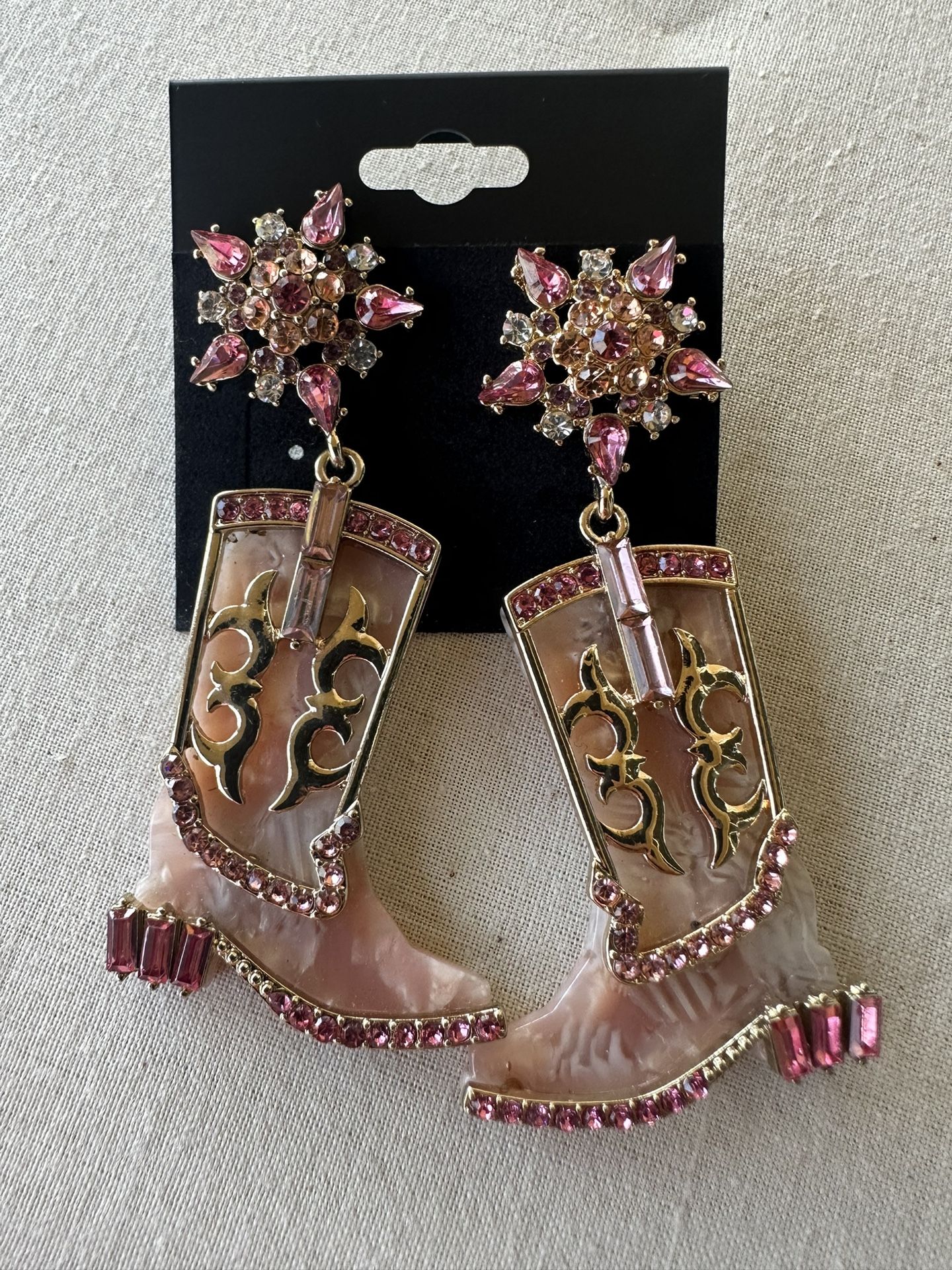 Pink Western Boot Earrings
