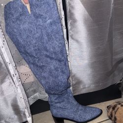 Size 8 Denim Knee High/over Knee Or Slouch Boot